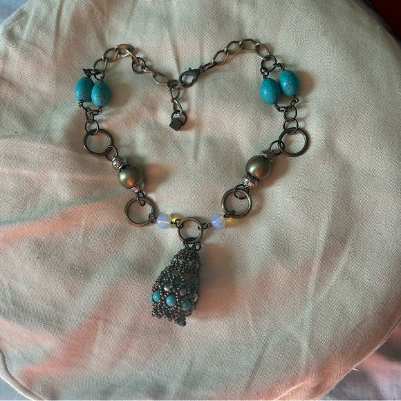 Pam Hiran Anthropologie Turquoise & Moonstone Colored Bead statement Necklace - Picture 5 of 7